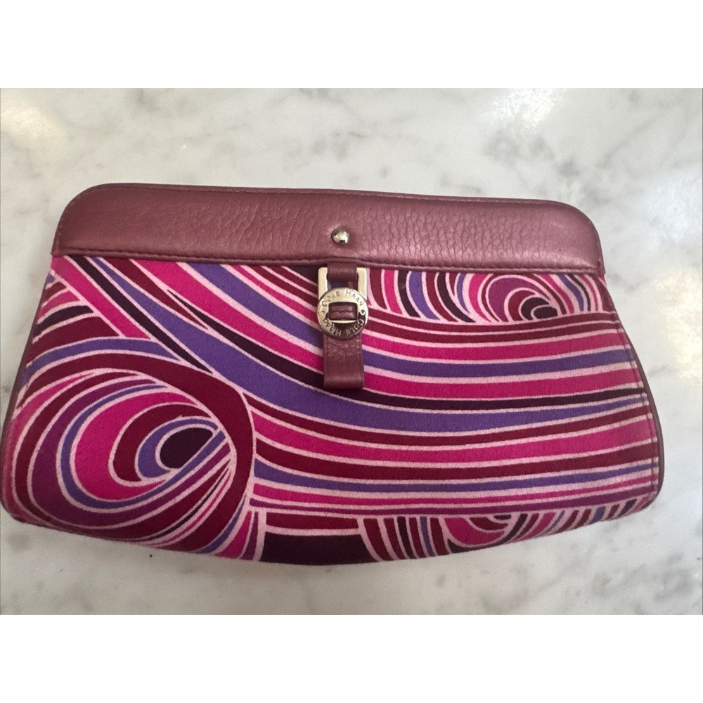 COLE HAAN LEATHER FABRIC CLUTCH COSMETIC BAG PINK PURPLE MAUVE NWOT